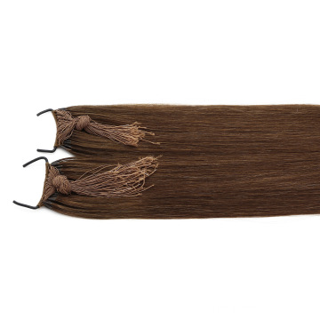 Straight Brown Color Customized Thread Knotted Tied Hair Extensions Human Virgin Remy Hair